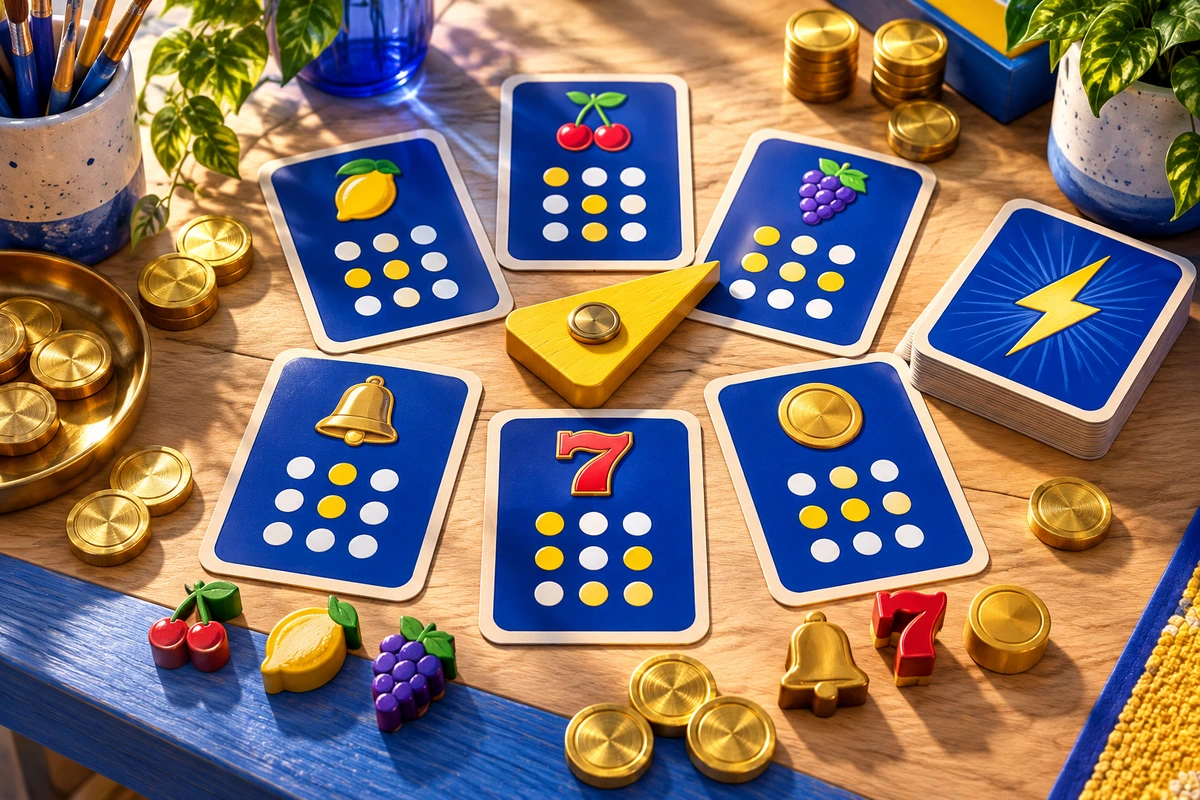 Qiravenolum: Decorative physical pattern-reference pieces arranged on a game table